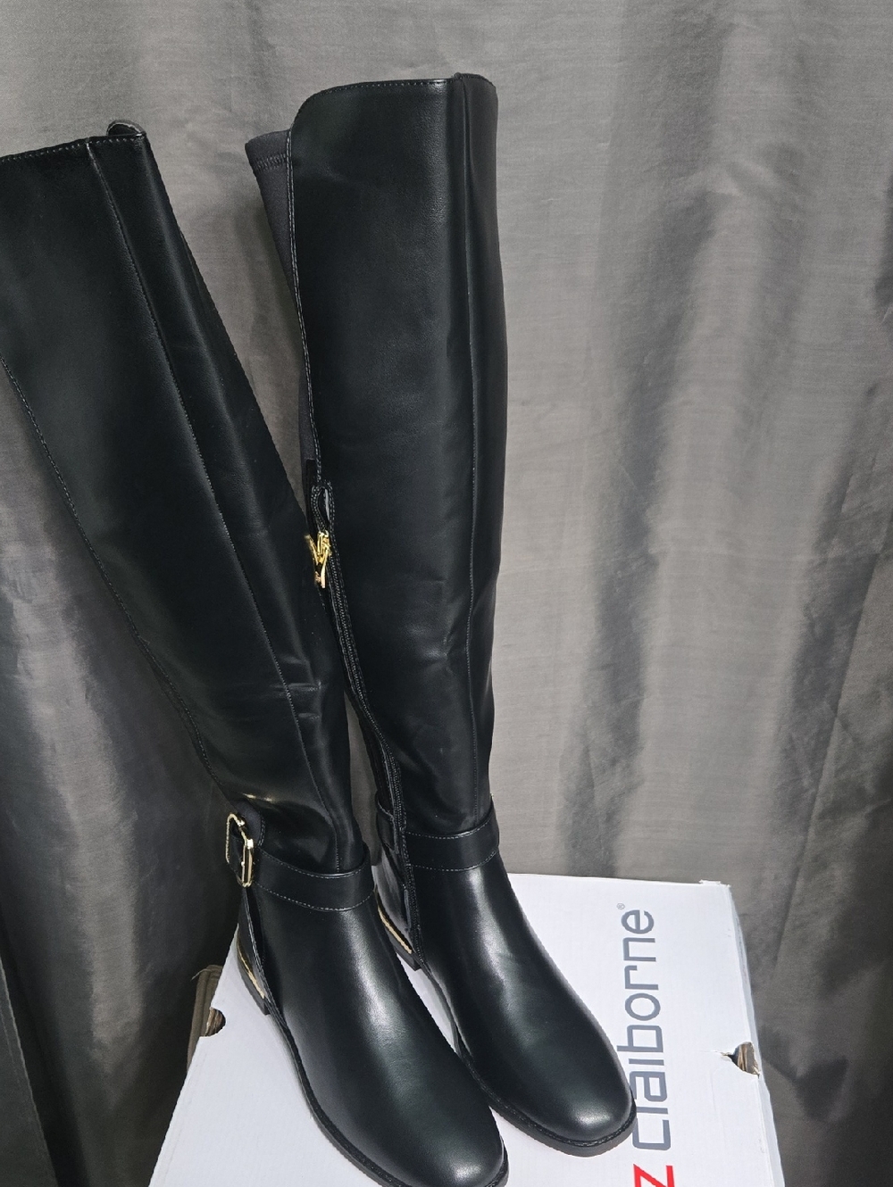 Liz Claiborne Black Over-the-Knee Buckle Riding Boots